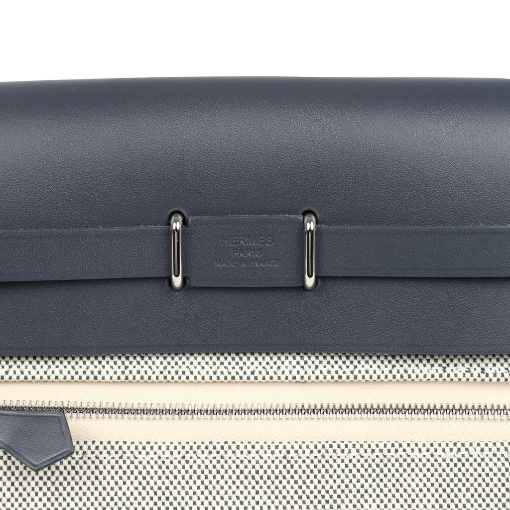Hermes Herbag Zip 20 Mini Ecru and Ardoise Toile H Canvas and Ardoise Vache Hunter Palladium Hardware - Image 8