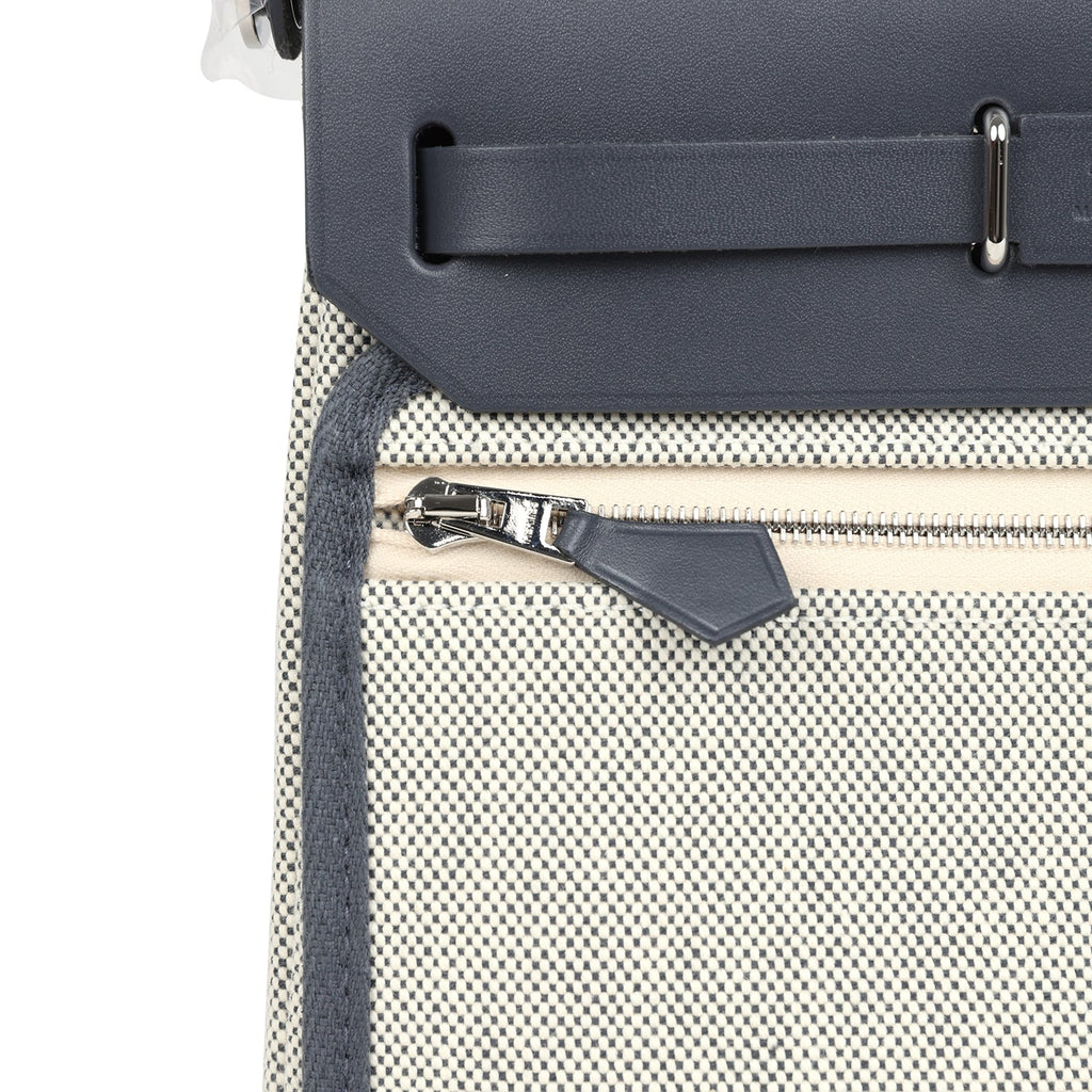 Hermes Herbag Zip 20 Mini Ecru and Ardoise Toile H Canvas and Ardoise Vache Hunter Palladium Hardware - Image 9