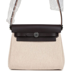 Hermes Herbag Zip 20 Mini Ecru and Beige Toile H Canvas and Ebene Vache Hunter Palladium Hardware
