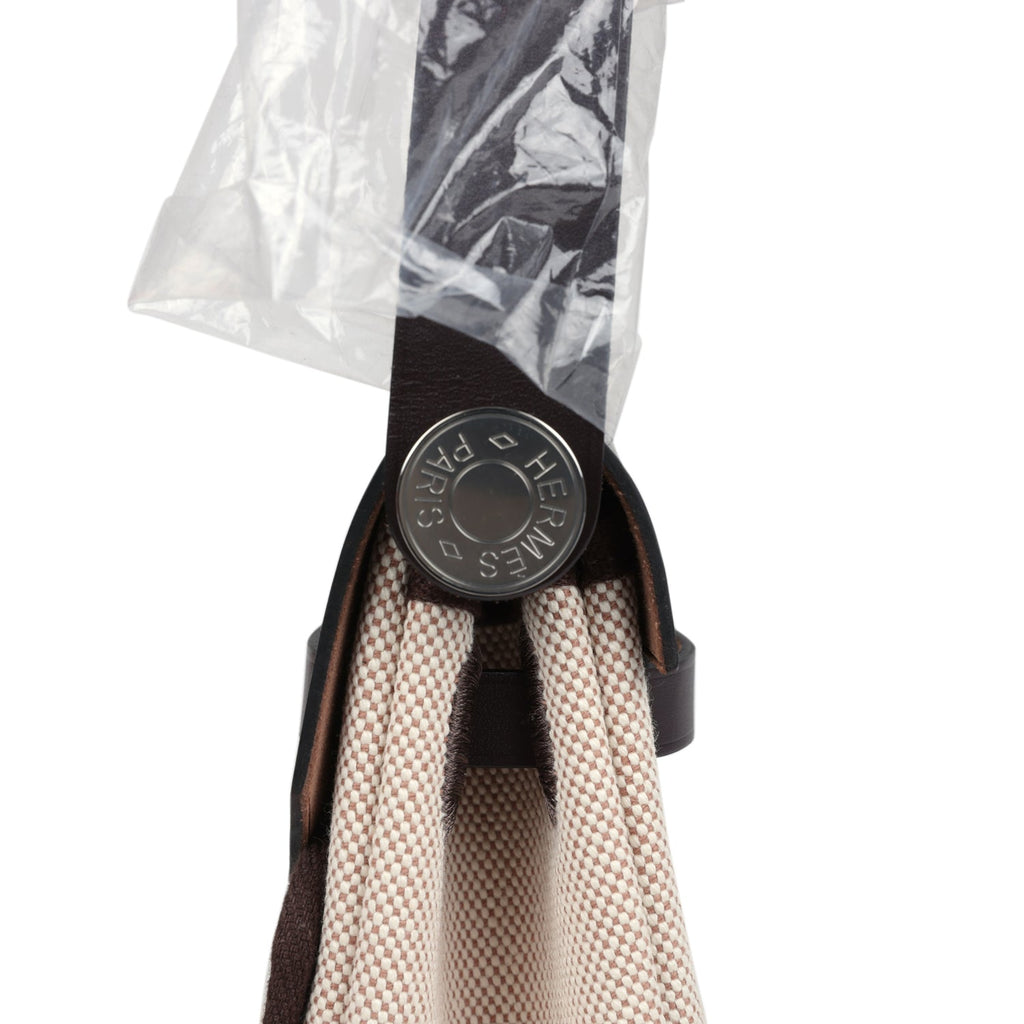 Hermes Herbag Zip 20 Mini Ecru and Beige Toile H Canvas and Ebene Vache Hunter Palladium Hardware - Image 7
