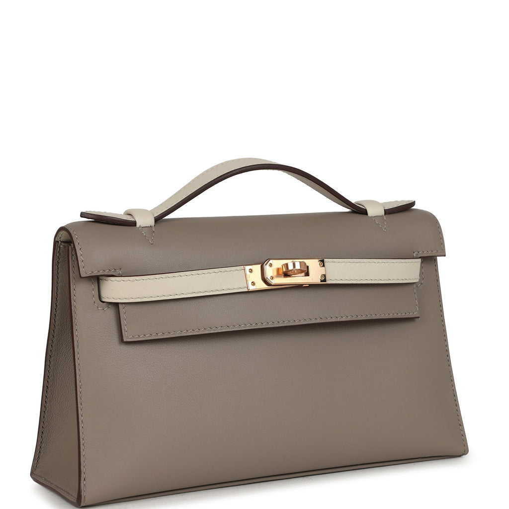 Hermes Special Order (HSS) Kelly Pochette Gris Asphalte and Beton Swift Rose Gold Hardware - Image 3