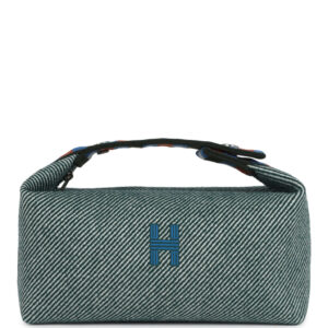 Hermes Bride-A-Brac Au Carre Case PM Vert Foret H Natte Canvas and Wool Palladium Hardware
