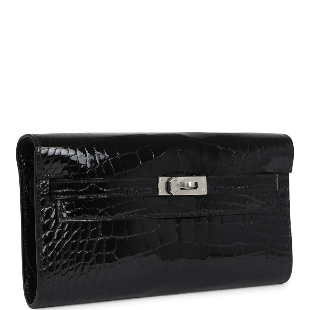 Hermes Kelly Wallet To Go Black Shiny Alligator Palladium Hardware - Image 3