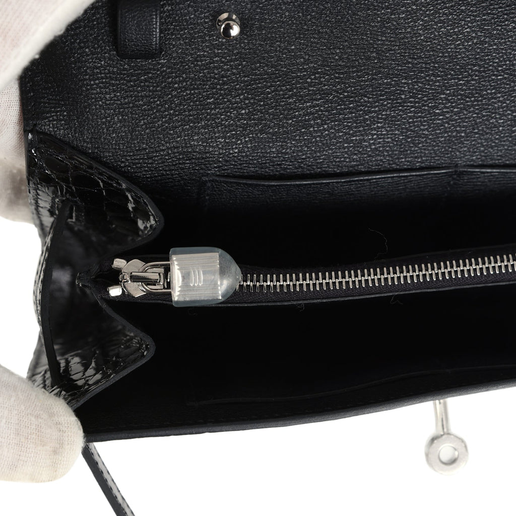 Hermes Kelly Wallet To Go Black Shiny Alligator Palladium Hardware - Image 9