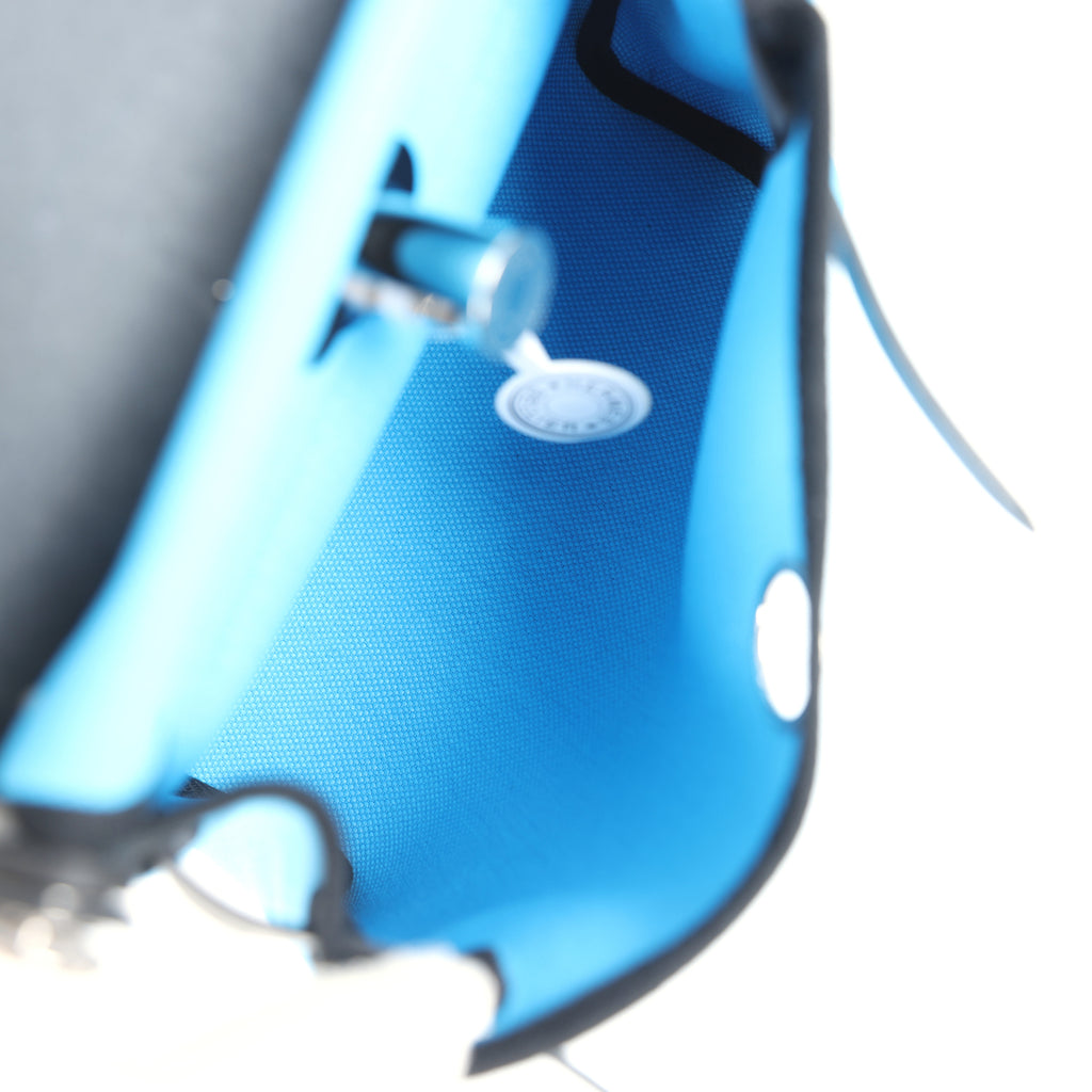 Hermes Herbag Zip 20 Mini Bleu Riviera Toile H Canvas and Black Vache Hunter Palladium Hardware - Image 10