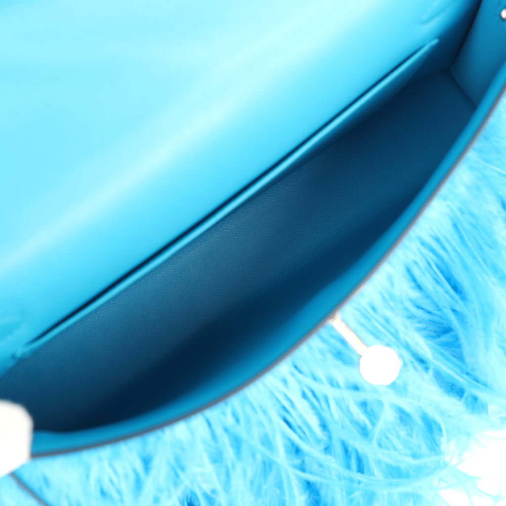 Hermes Kelly Elan Foile Bleu Frida Chevre Chamkila and Ostrich Feathers Palladium Hardware - Image 9