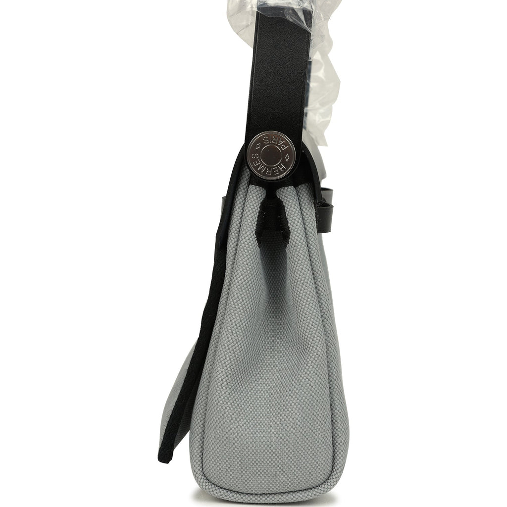 Hermes Herbag Zip 20 Mini Gris Pantin Toile Militaire Canvas and Black Vache Hunter Palladium Hardware - Image 4