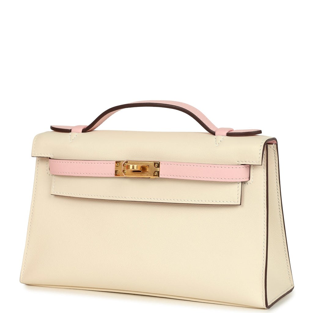 Hermes Special Order (HSS) Kelly Pochette Nata and Rose Sakura Swift Gold Hardware - Image 6