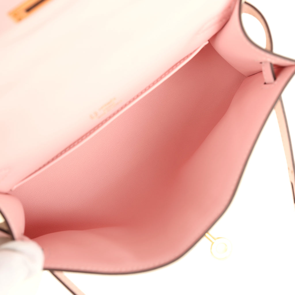 Hermes Special Order (HSS) Kelly Pochette Nata and Rose Sakura Swift Gold Hardware - Image 9