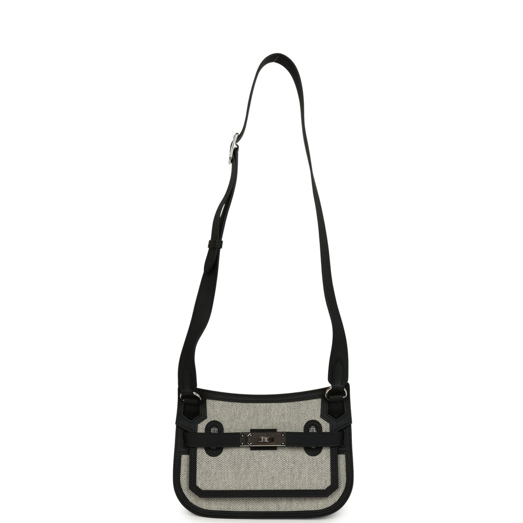 Hermes Mini Jypsiere Black and Ecru Toile H Black Swift Palladium Hardware - Image 8