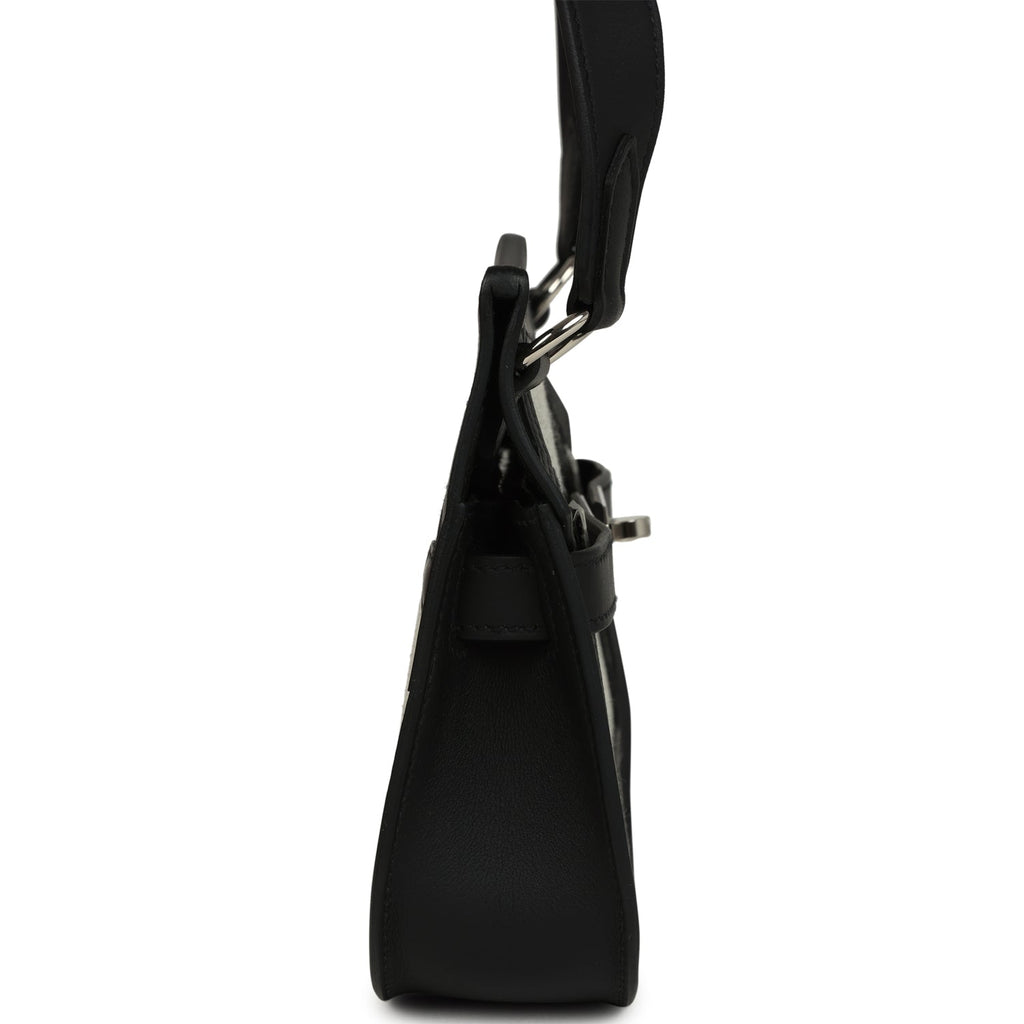 Hermes Mini Jypsiere Black and Ecru Toile H Black Swift Palladium Hardware - Image 4