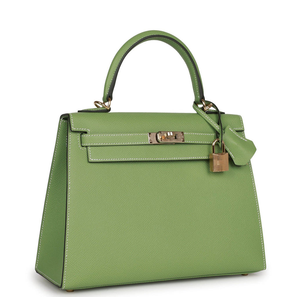 Hermes Special Order (HSS) Kelly Sellier 25 Vert Criquet Epsom Permabrass Hardware - Image 3