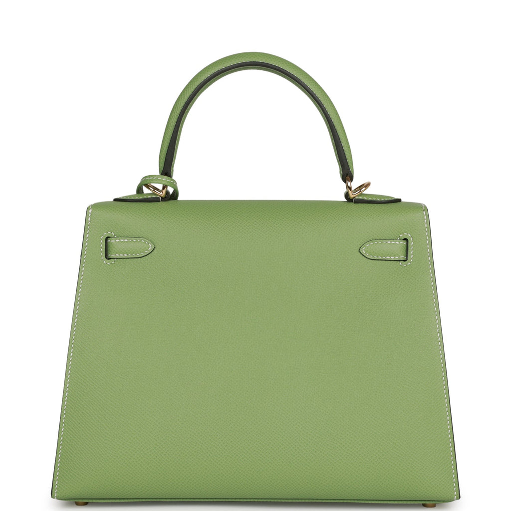 Hermes Special Order (HSS) Kelly Sellier 25 Vert Criquet Epsom Permabrass Hardware - Image 5
