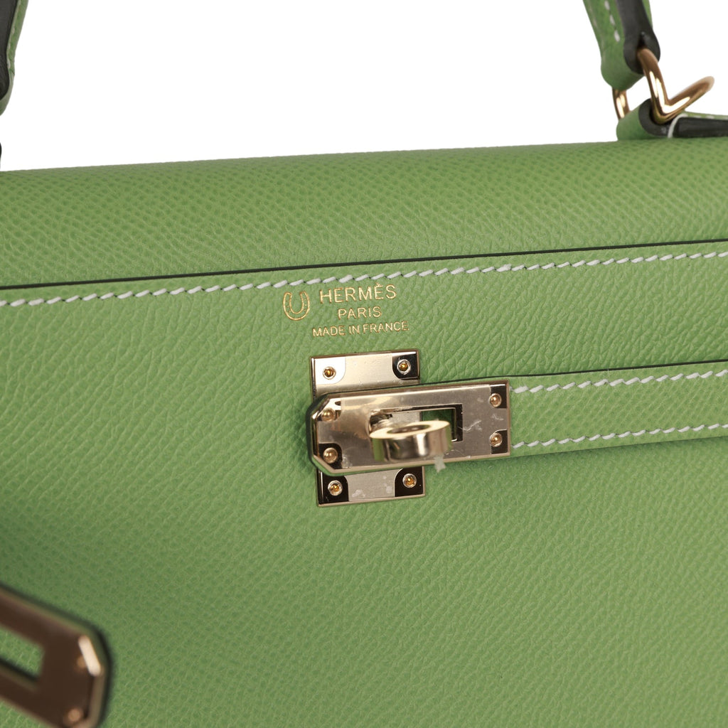 Hermes Special Order (HSS) Kelly Sellier 25 Vert Criquet Epsom Permabrass Hardware - Image 8