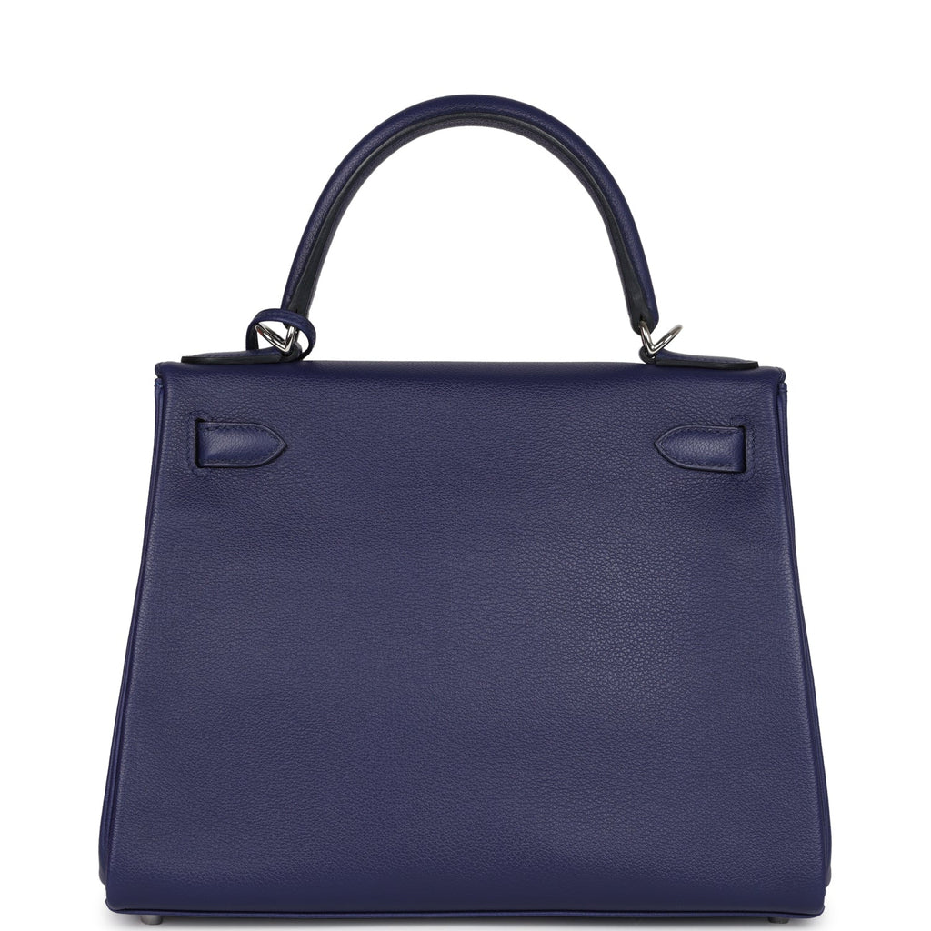 Pre-owned Hermes Kelly Retourne 28 Bleu Encre Verso Evercolor Palladium Hardware - Image 5