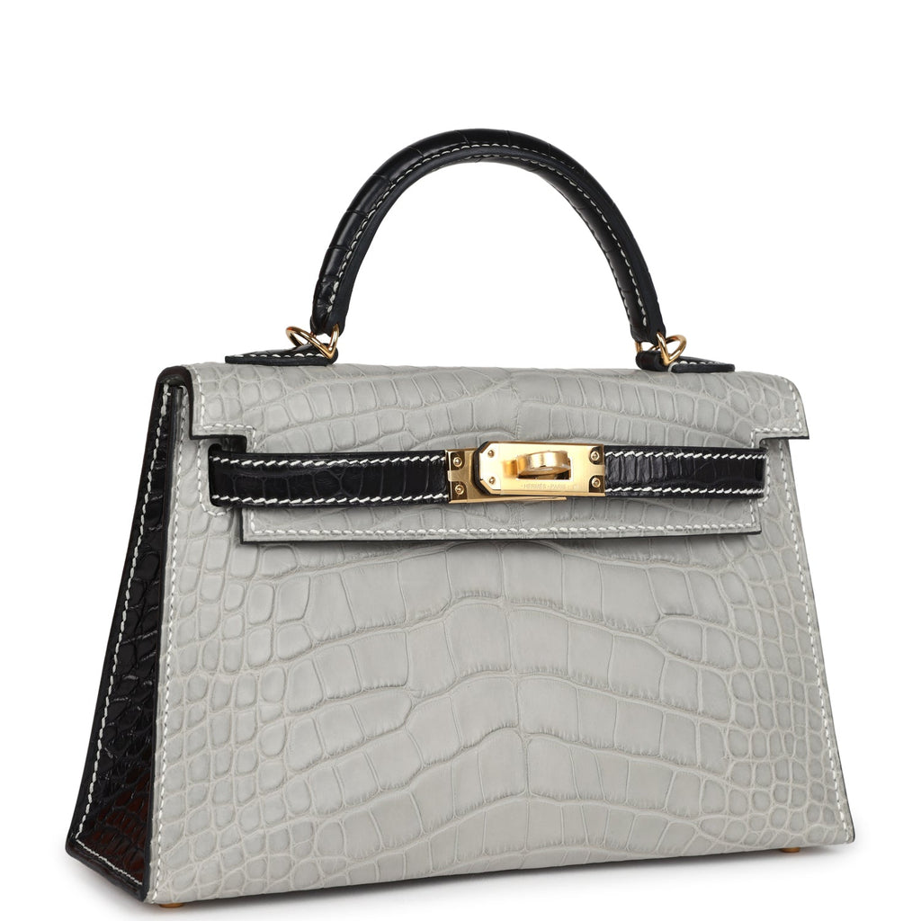Hermes Special Order (HSS) Kelly Sellier 20 Gris Perle and Black Matte Alligator Gold Hardware - Image 3
