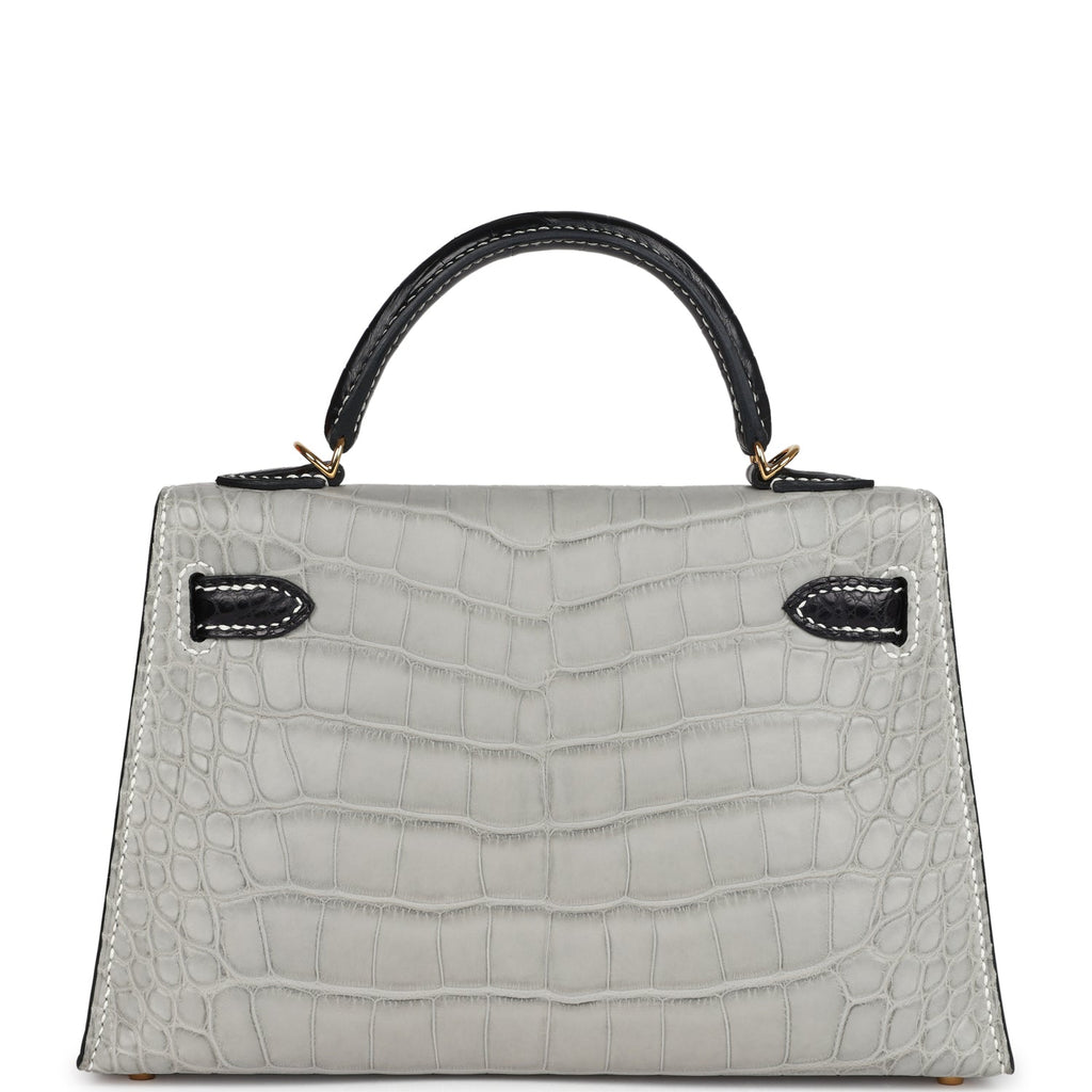 Hermes Special Order (HSS) Kelly Sellier 20 Gris Perle and Black Matte Alligator Gold Hardware - Image 5