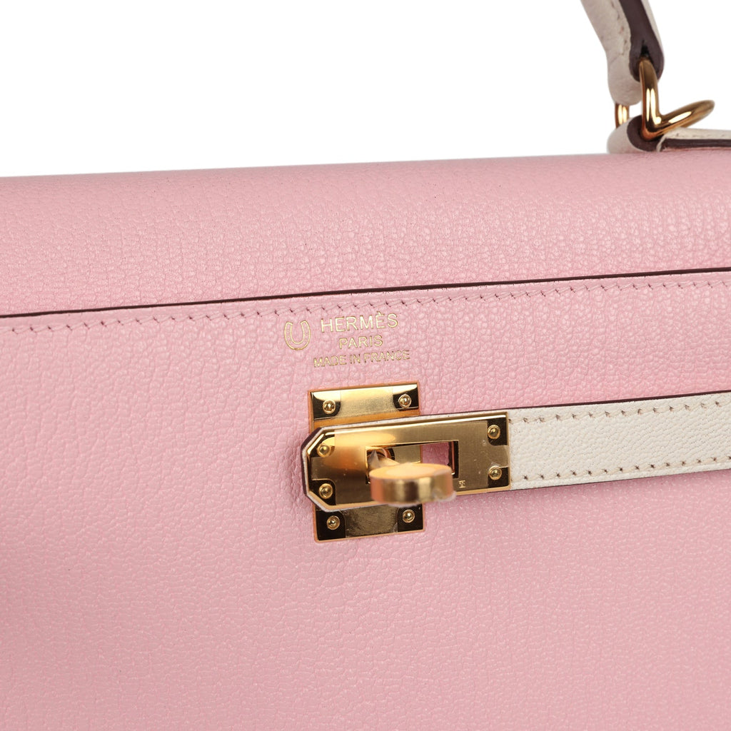 Hermes Special Order (HSS) Kelly Sellier 25 Rose Sakura and Nata Chevre Gold Hardware - Image 8