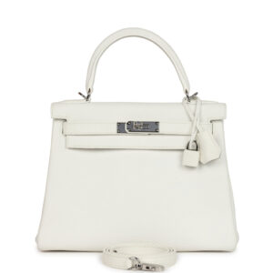 Hermes Kelly Retourne 28 White Clemence Palladium Hardware