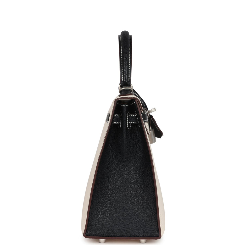 Hermes Special Order (HSS) Kelly Sellier 25 Nata and Black Chevre Mysore Brushed Palladium Hardware - Image 4