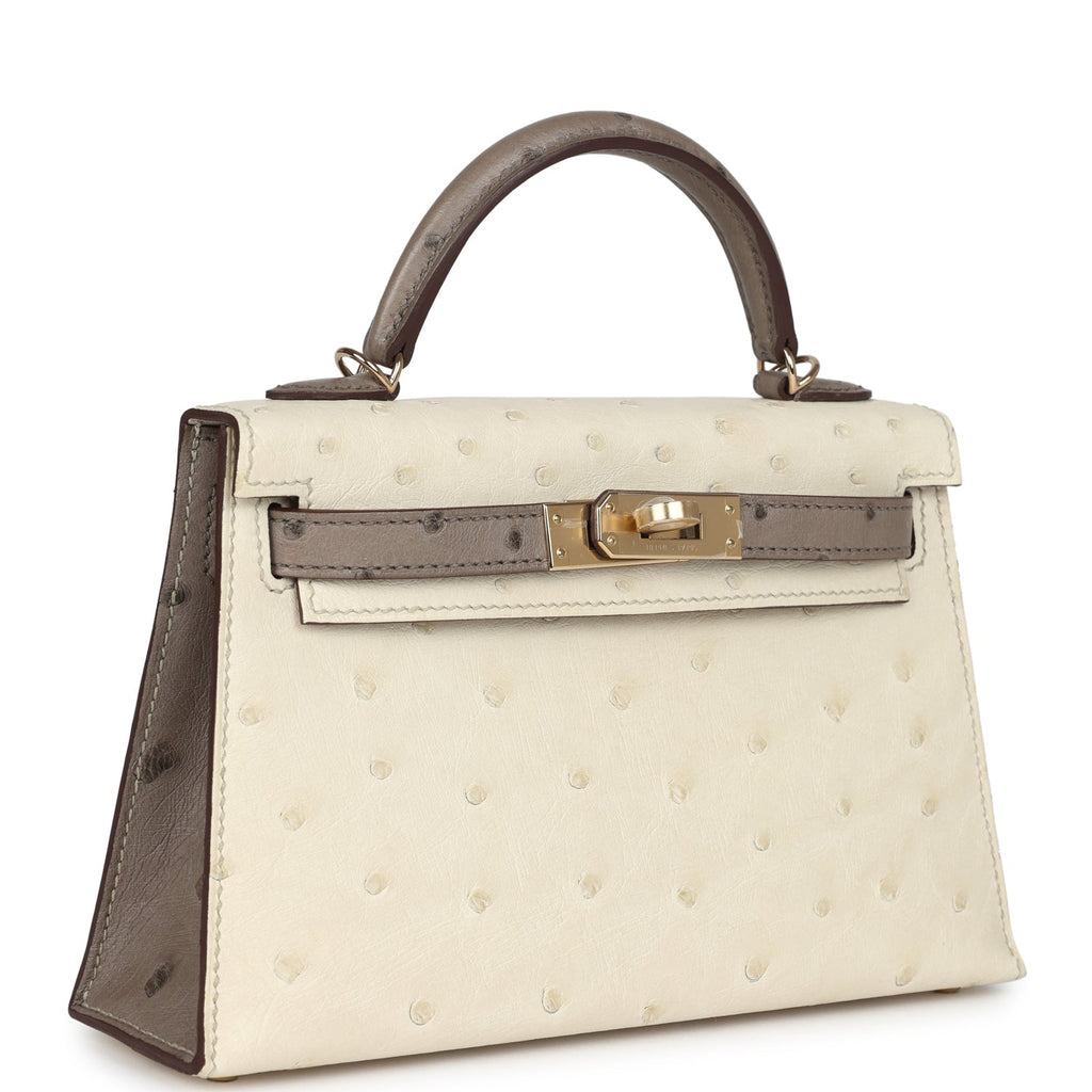 Hermes Special Order (HSS) Kelly Sellier 20 Beton and Gris Tourterelle Ostrich Permabrass Hardware - Image 3