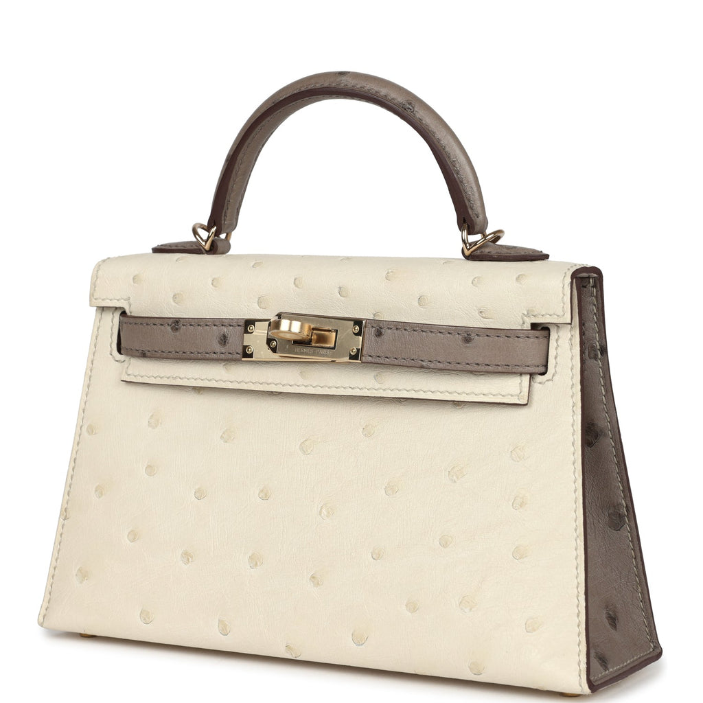 Hermes Special Order (HSS) Kelly Sellier 20 Beton and Gris Tourterelle Ostrich Permabrass Hardware - Image 6