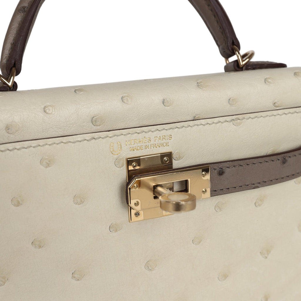 Hermes Special Order (HSS) Kelly Sellier 20 Beton and Gris Tourterelle Ostrich Permabrass Hardware - Image 8