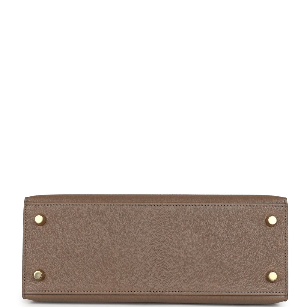 Hermes Special Order (HSS) Kelly Sellier 25 Black and Etoupe Chevre Mysore Permabrass Hardware - Image 7