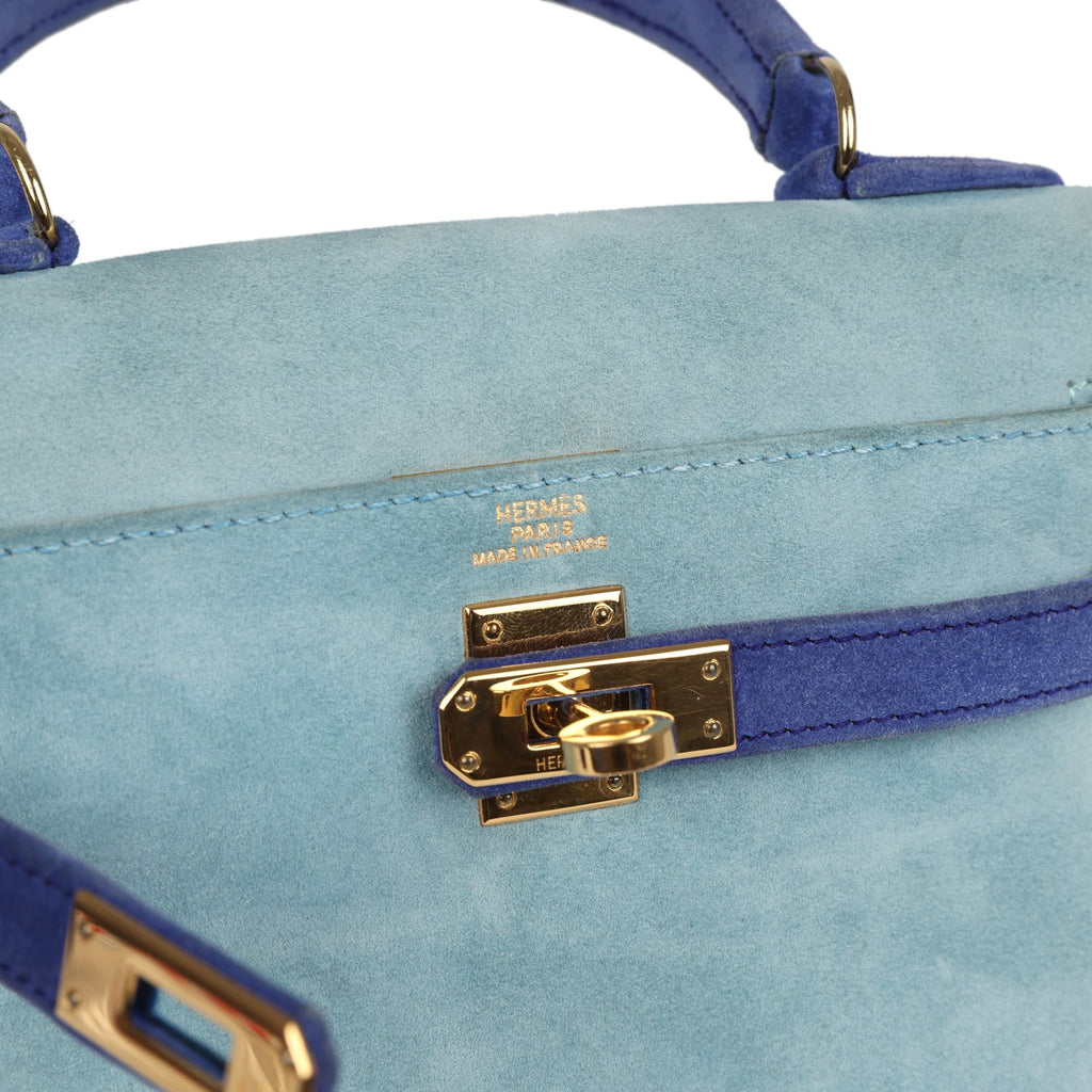 Vintage Hermes Kelly Sellier 20 Bleu Electric and Aqua Doblis Gold Hardware - Image 8