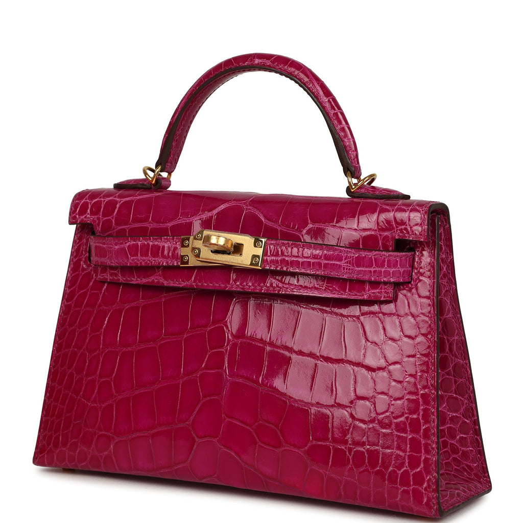 Pre-owned Hermes Kelly Sellier 20 Rose Scheherazade Shiny Alligator Gold Hardware - Image 6
