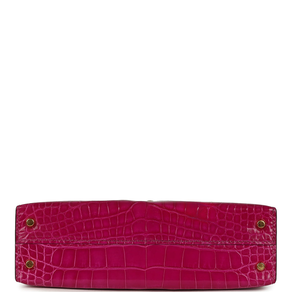 Pre-owned Hermes Kelly Sellier 20 Rose Scheherazade Shiny Alligator Gold Hardware - Image 7