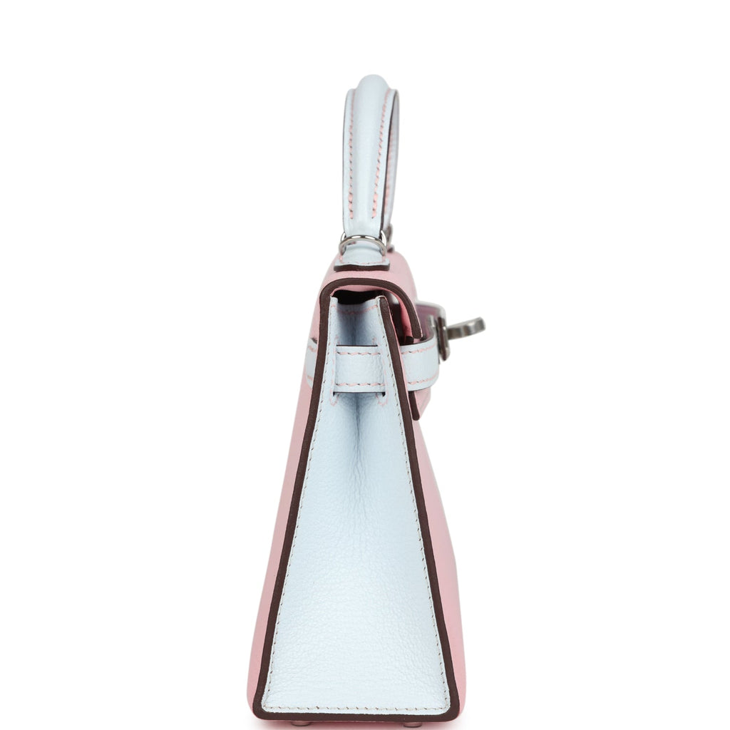 Hermes Special Order (HSS) Kelly Sellier 20 Rose Sakura and Bleu Brume Chevre Palladium Hardware - Image 4