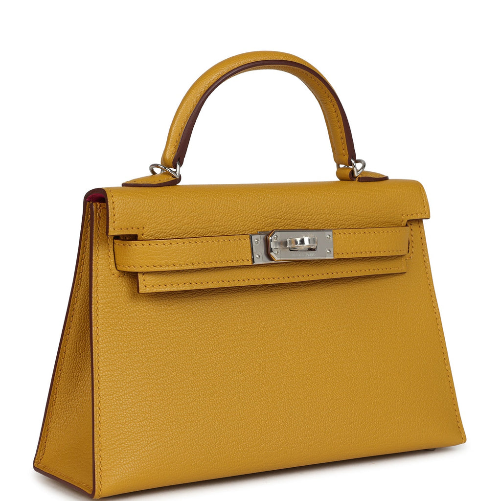 Hermes Kelly Sellier 20 Jaune Ambre Verso Chèvre Mysore Palladium Hardware - Image 3