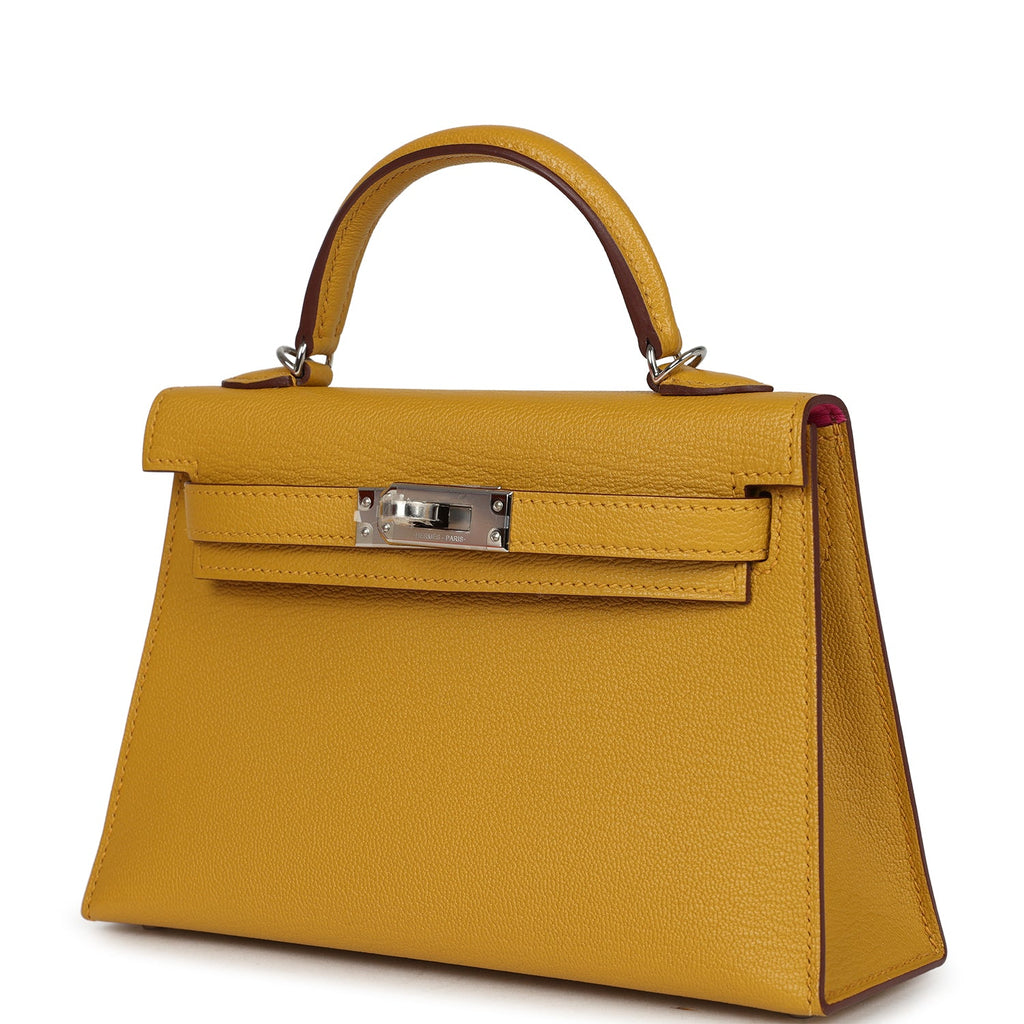 Hermes Kelly Sellier 20 Jaune Ambre Verso Chèvre Mysore Palladium Hardware - Image 6