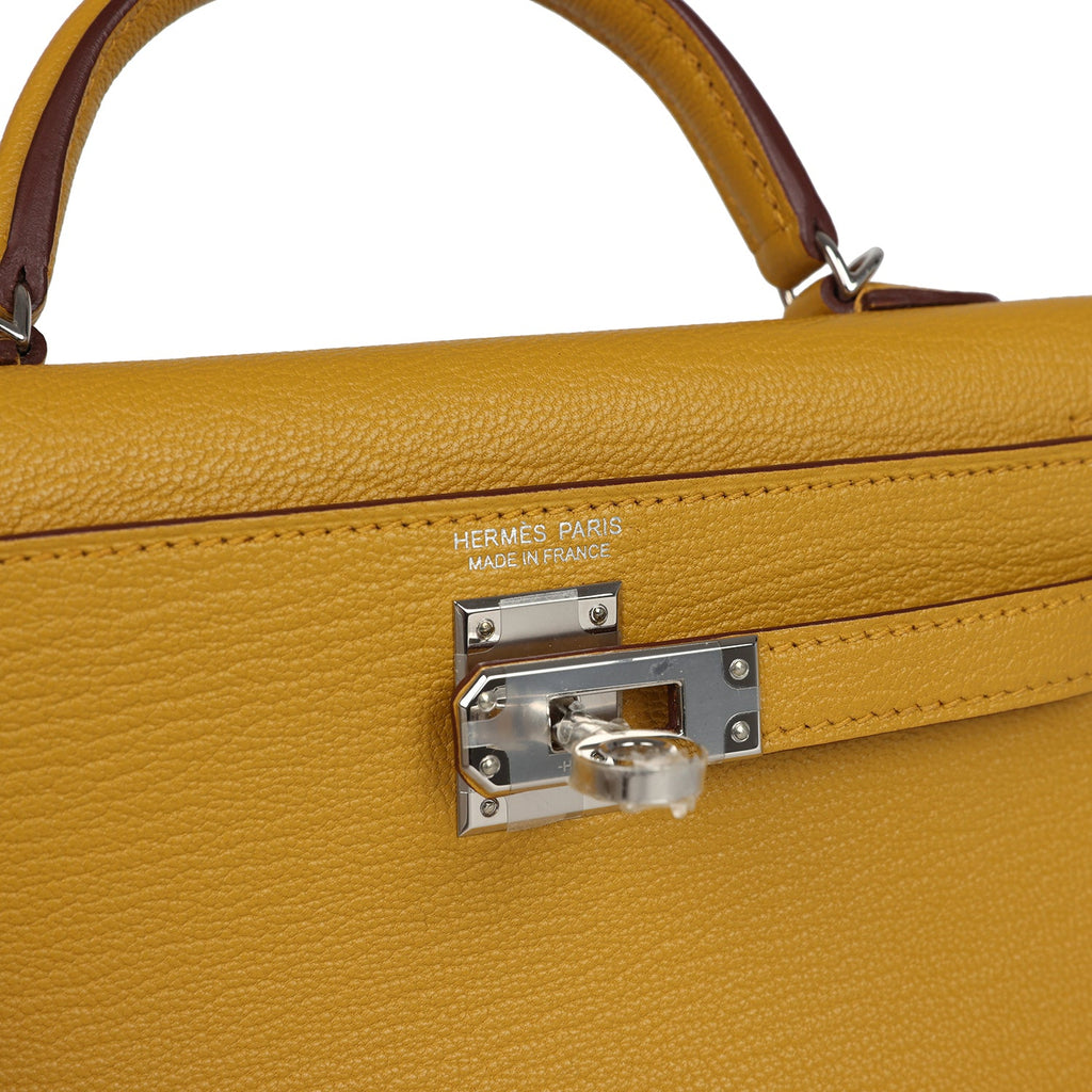 Hermes Kelly Sellier 20 Jaune Ambre Verso Chèvre Mysore Palladium Hardware - Image 8