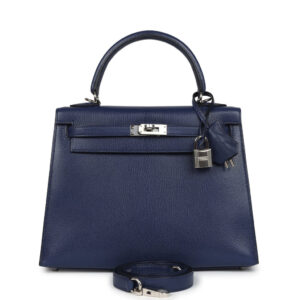Hermes Kelly Sellier 25 Bleu Saphir Chevre Chamkila Palladium Hardware
