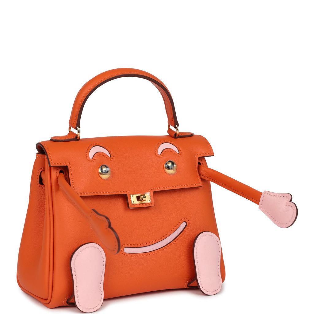 Hermes "Quelle Idolle" Kelly Doll Orange and Rose Sakura Swift Gold Hardware - Image 3