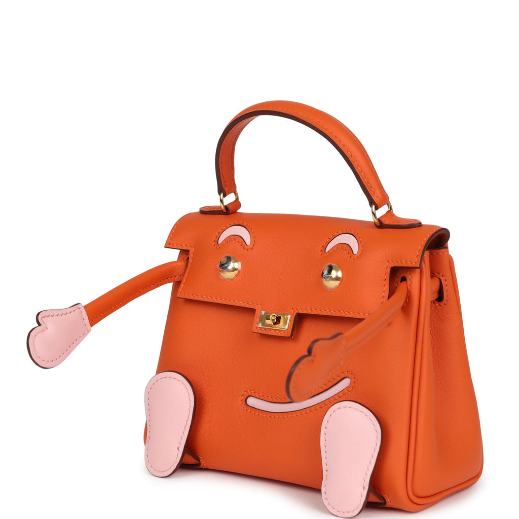 Hermes "Quelle Idolle" Kelly Doll Orange and Rose Sakura Swift Gold Hardware - Image 6