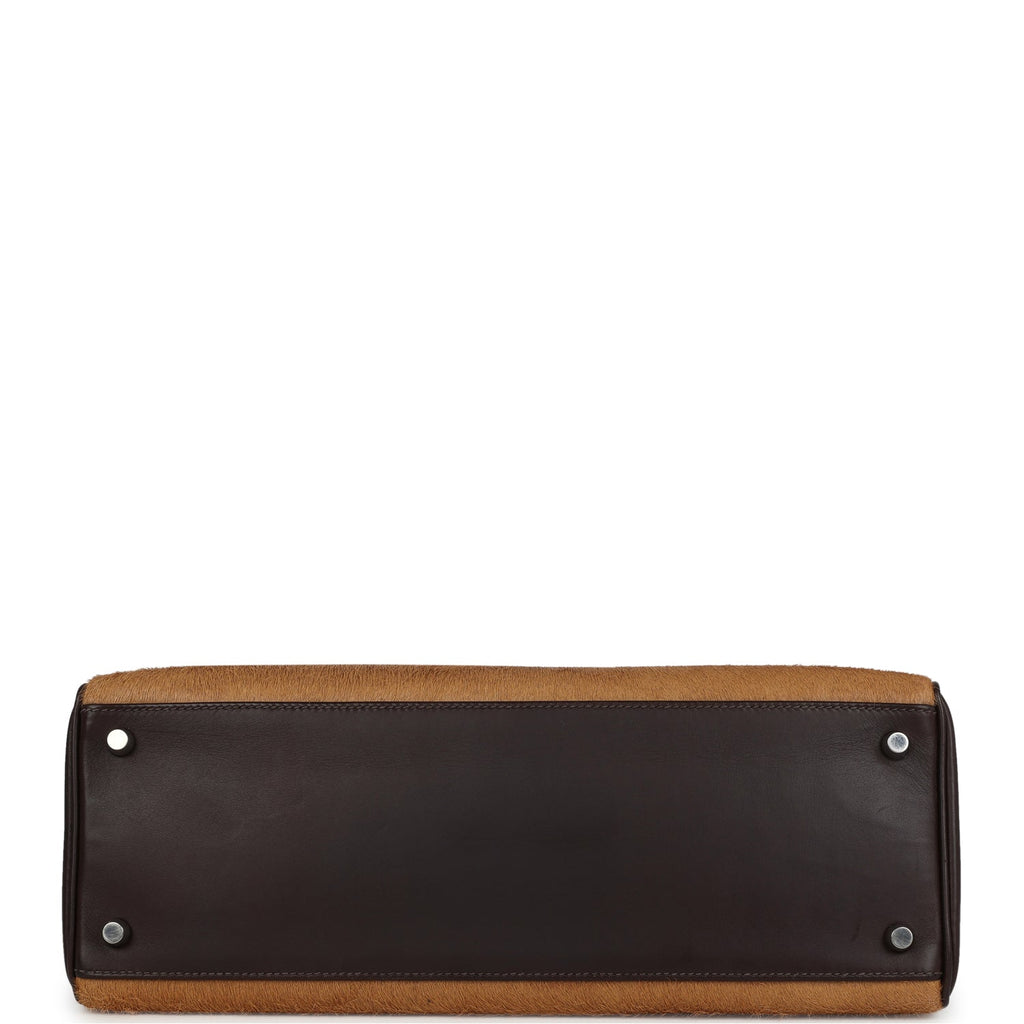 Vintage Hermes Kelly Retourne 35 Ebene Evercalf and Blond Troika Palladium Hardware - Image 7