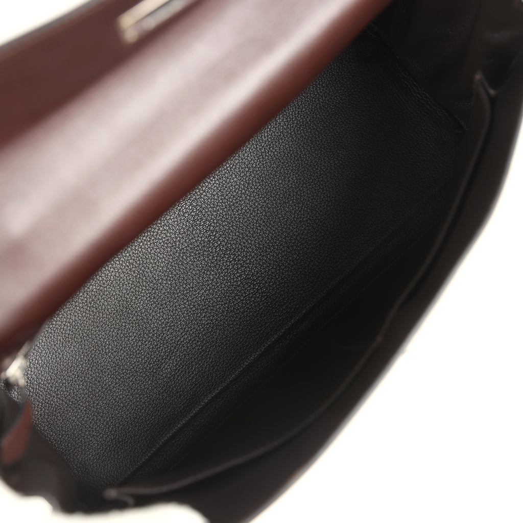 Vintage Hermes Kelly Retourne 35 Ebene Evercalf and Blond Troika Palladium Hardware - Image 9