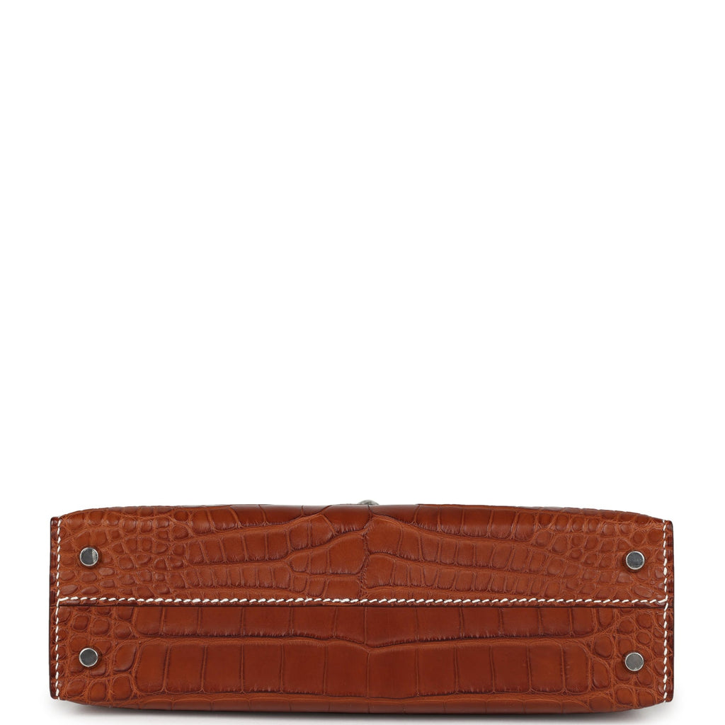 Hermes Kelly Sellier 20 Fauve Matte Alligator Barenia Palladium Hardware - Image 7