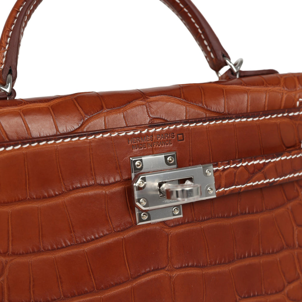 Hermes Kelly Sellier 20 Fauve Matte Alligator Barenia Palladium Hardware - Image 8