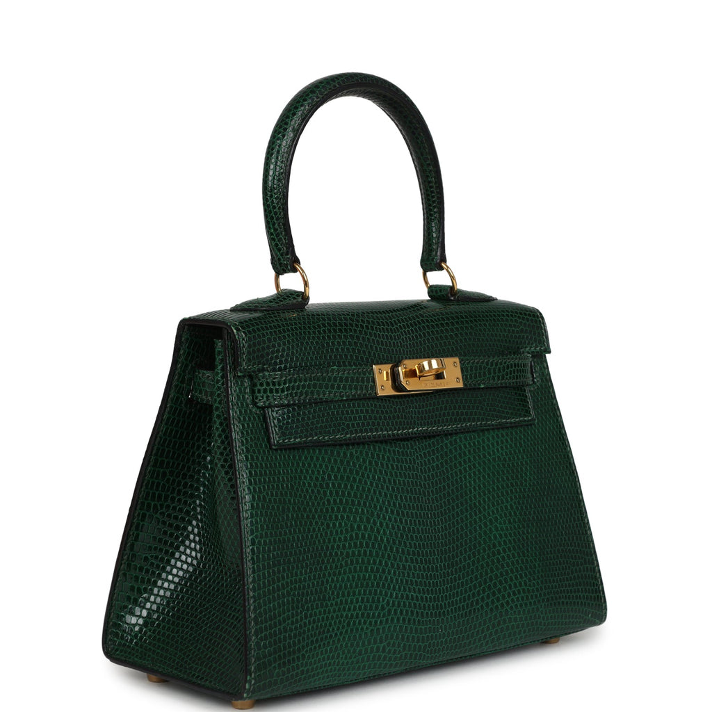 Vintage Hermes Kelly Sellier 20 Vert Fonce Varanus Salvator Lizard Gold Hardware - Image 3