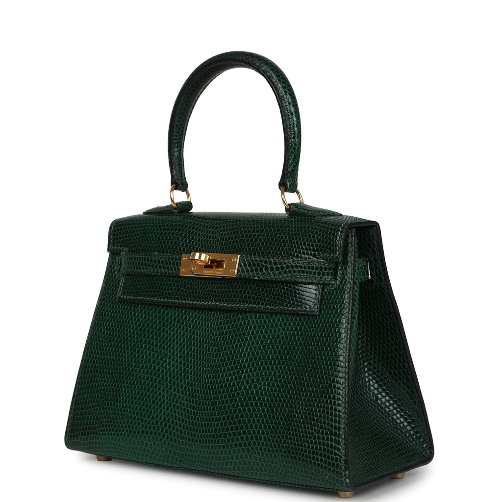 Vintage Hermes Kelly Sellier 20 Vert Fonce Varanus Salvator Lizard Gold Hardware - Image 6