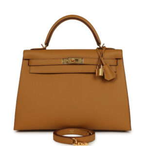 Pre-owned Hermes Kelly Sellier 32 Sesame Epsom Gold Hardware