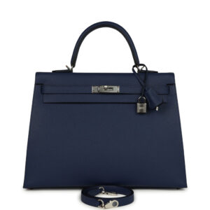 Hermes Kelly Sellier 35 Bleu Saphir Epsom Palladium Hardware