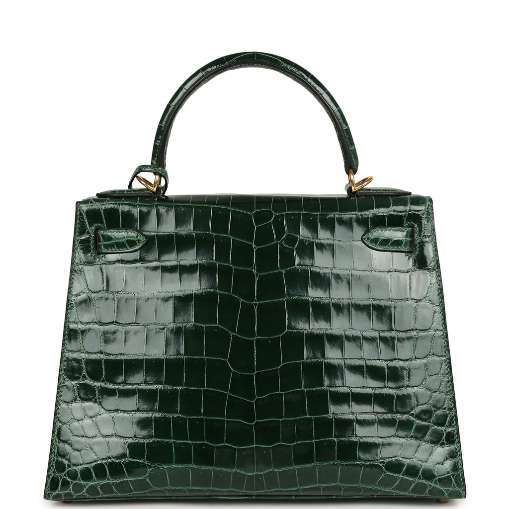 Pre-owned Hermes Kelly Sellier 28 Vert Fonce Shiny Niloticus Crocodile Gold Hardware - Image 5