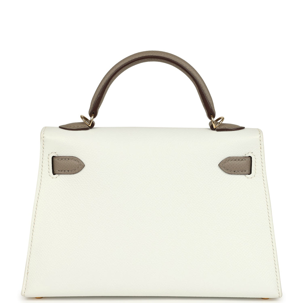 Hermes Special Order (HSS) Kelly Sellier 20 White and Gris Asphalte Epsom Permabrass Hardware - Image 5