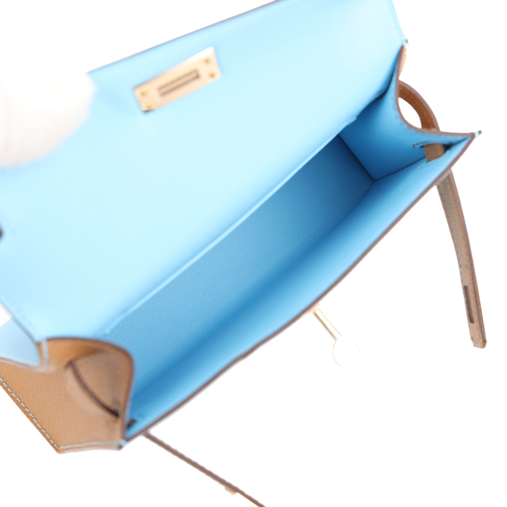 Hermes Special Order (HSS) Kelly Sellier 20 Bleu Celeste and Biscuit Epsom Permabrass Hardware - Image 9