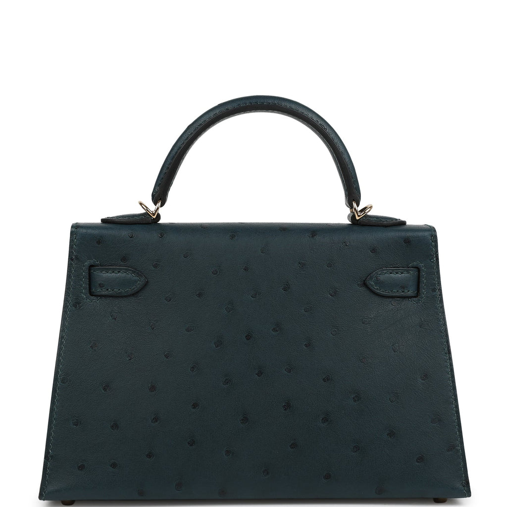 Hermes Special Order (HSS) Kelly Sellier 20 Vert Cypres Verso Ostrich Permabrass Hardware - Image 5